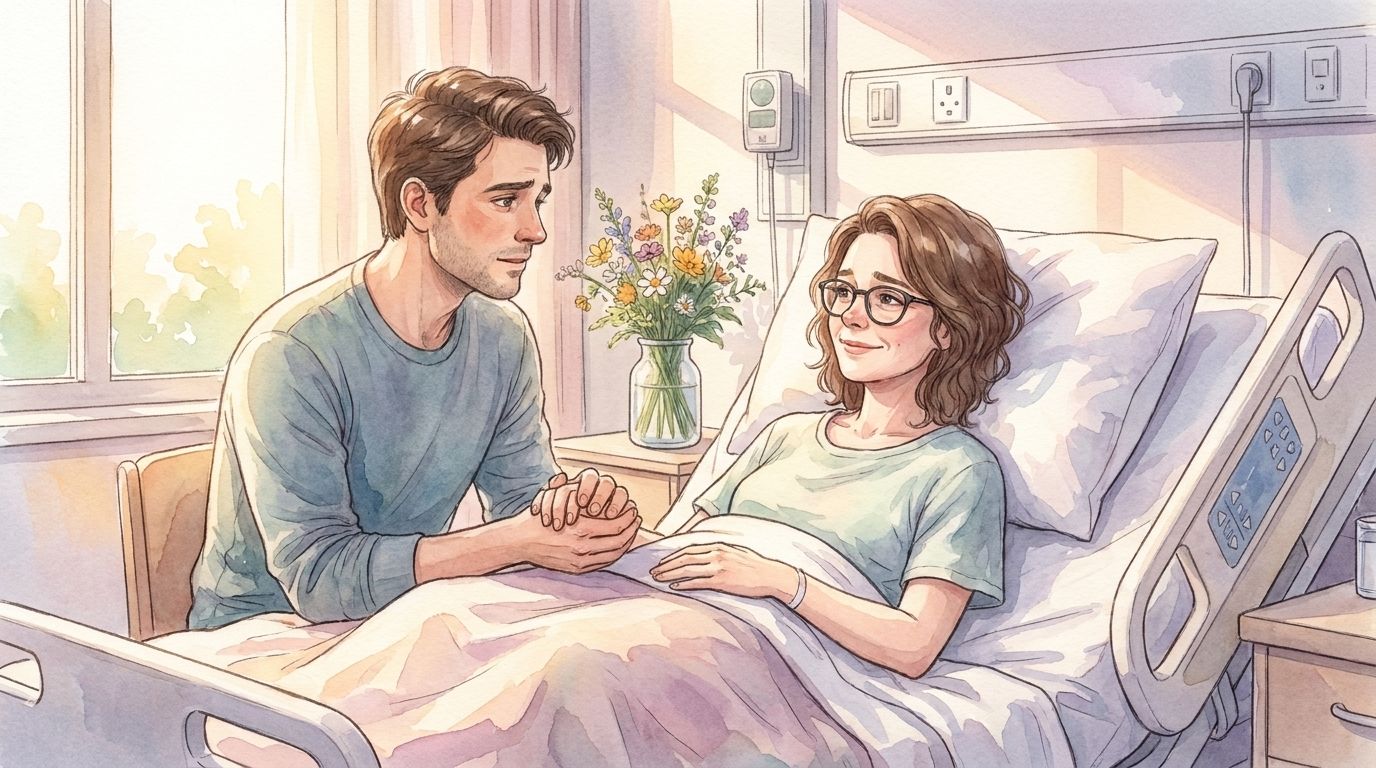 Holding hands in hospital bed